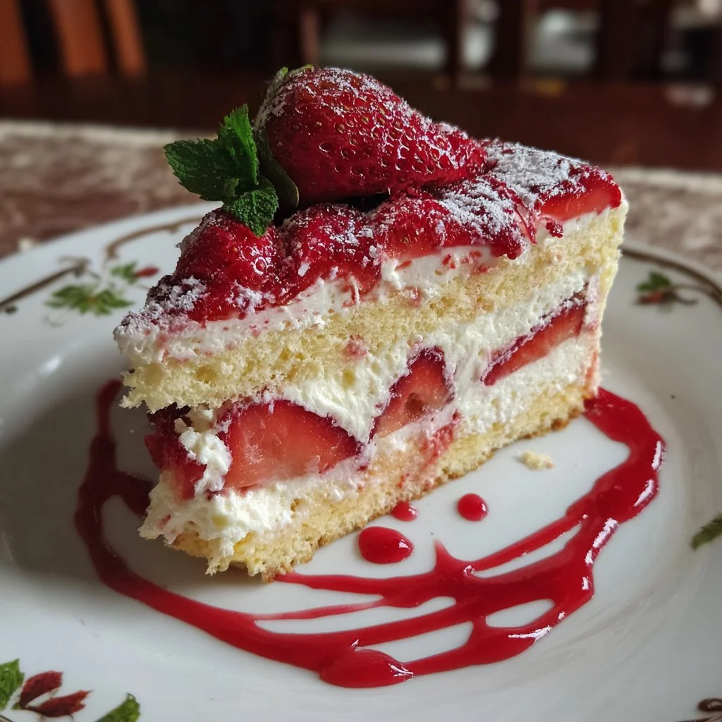 Delicious strawberry cake with fresh strawberries and creamy frosting