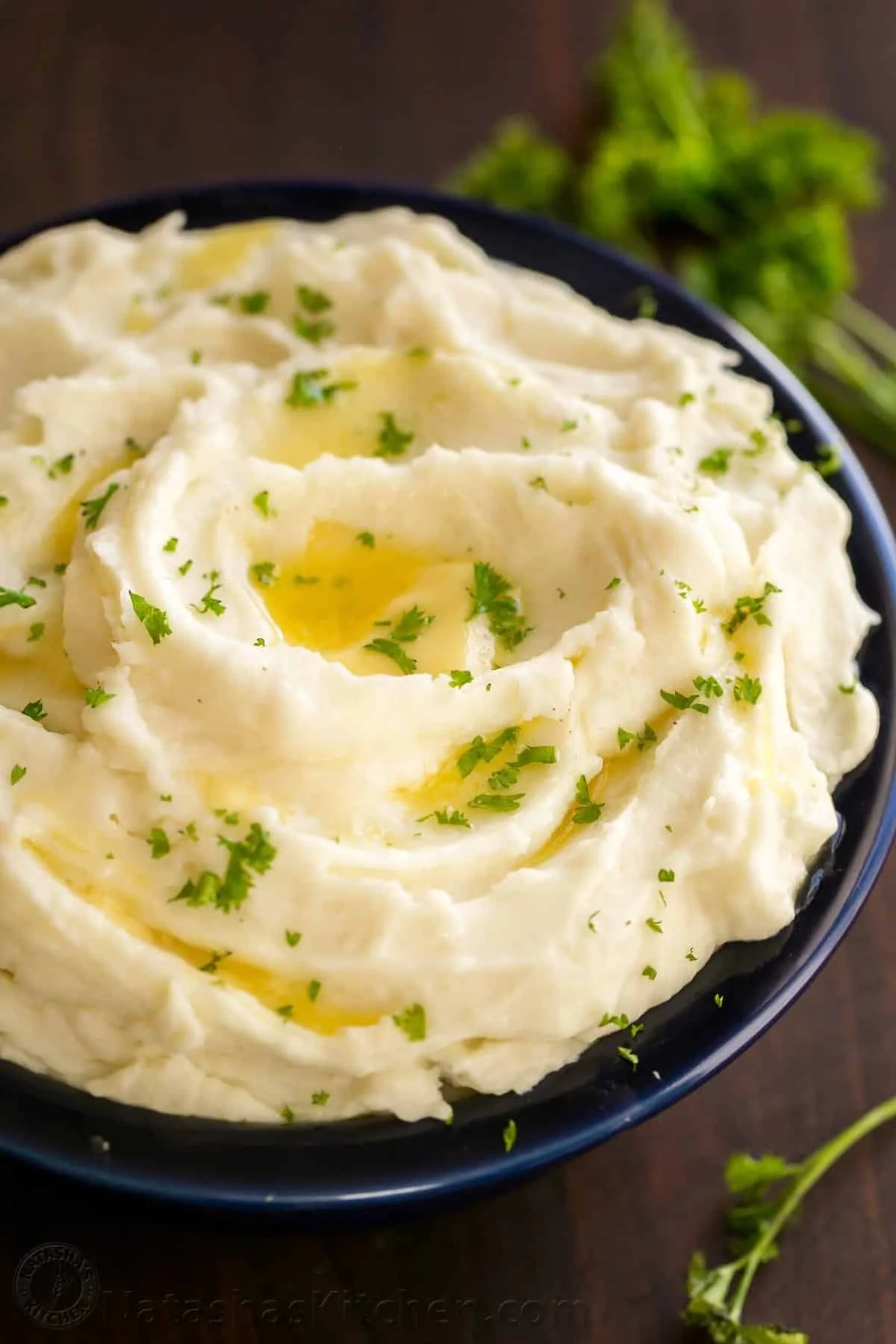 Creamy and buttery best mashed potatoes served in a bowl.