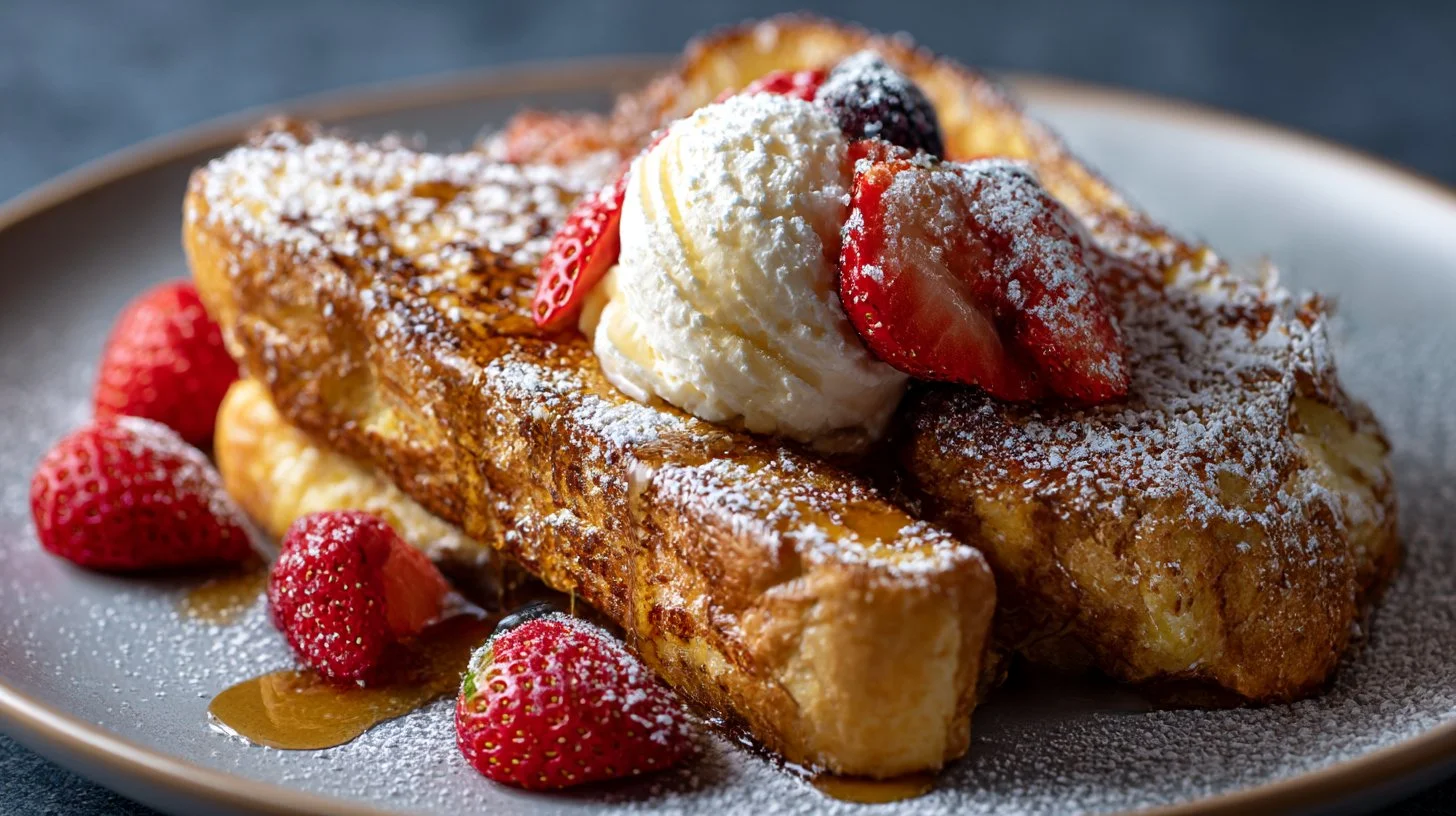 Delicious Burnt Cream French Toast with caramelized sugar crust and creamy filling.