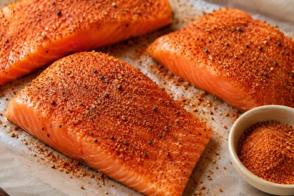 Copycat Texas Roadhouse Salmon Recipe With Lemon Pepper Butter Smoky garlic seasoning rub spread over salmon fillets before cooking