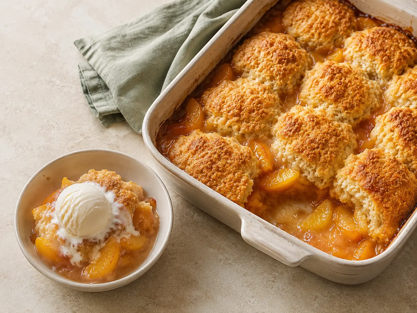 Easy Peach Cobbler recipe With Golden Biscuit Toppin