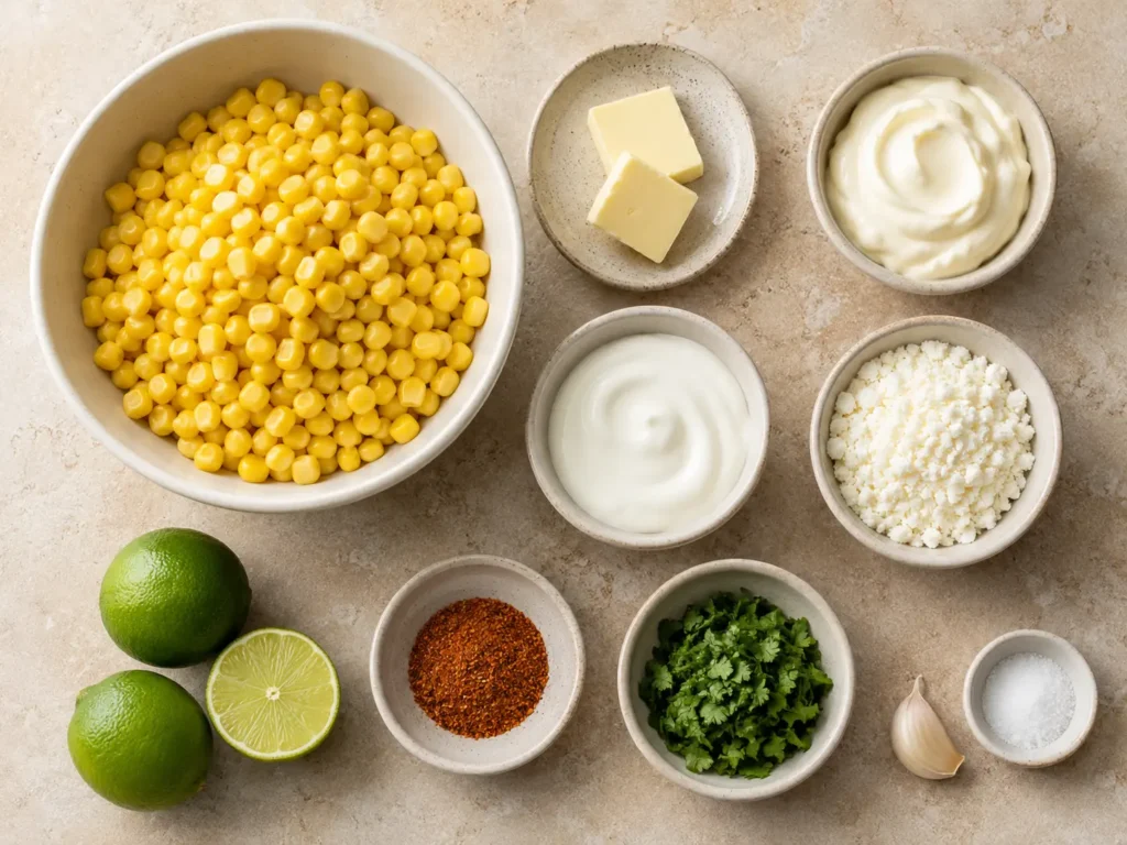 The Best Mexican Street Corn in a Cup Corn, mayonnaise, Mexican crema, Cotija, lime, Tajín, cilantro, butter, and garlic for street corn cups