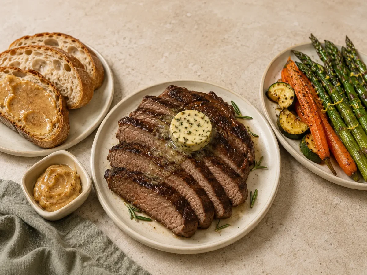 10 Compound Butter Recipes for Bread, Steak and Vegetables Compound butter served on warm bread, cooked steak and roasted vegetables.